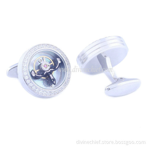 2016 New Product Mounted Stone Cufflinks Men Tourbillon Movement Cufflinks